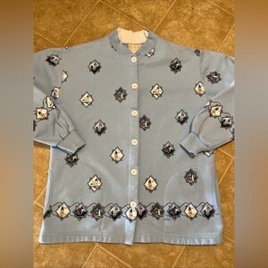 Art Unlimited sportswear light blue coastal lighthouses button front USA VTG